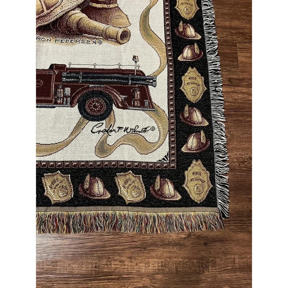 Sharon Pedersen Fire Chief Tapestry Throw Blanket 48 X 58 Firemen Engine Dept